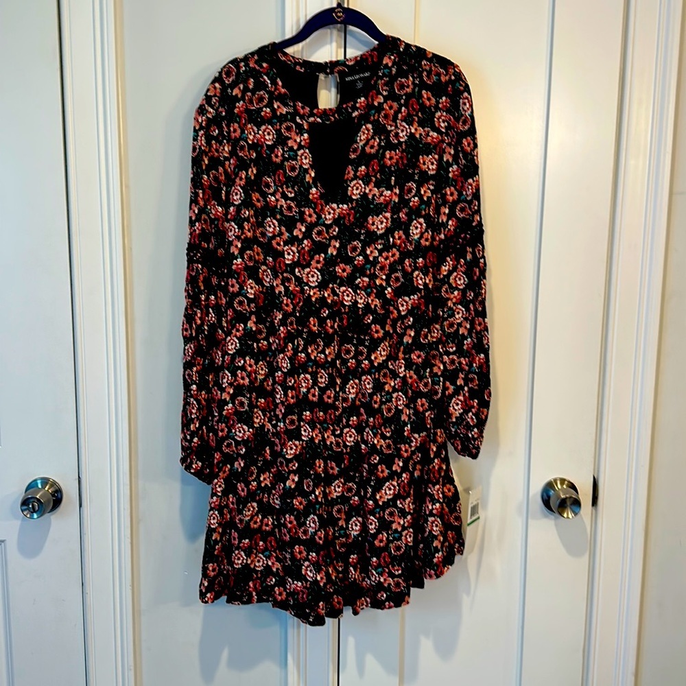 Nina Leonard black and pink floral long sleeve dress. - Picture 2 of 6